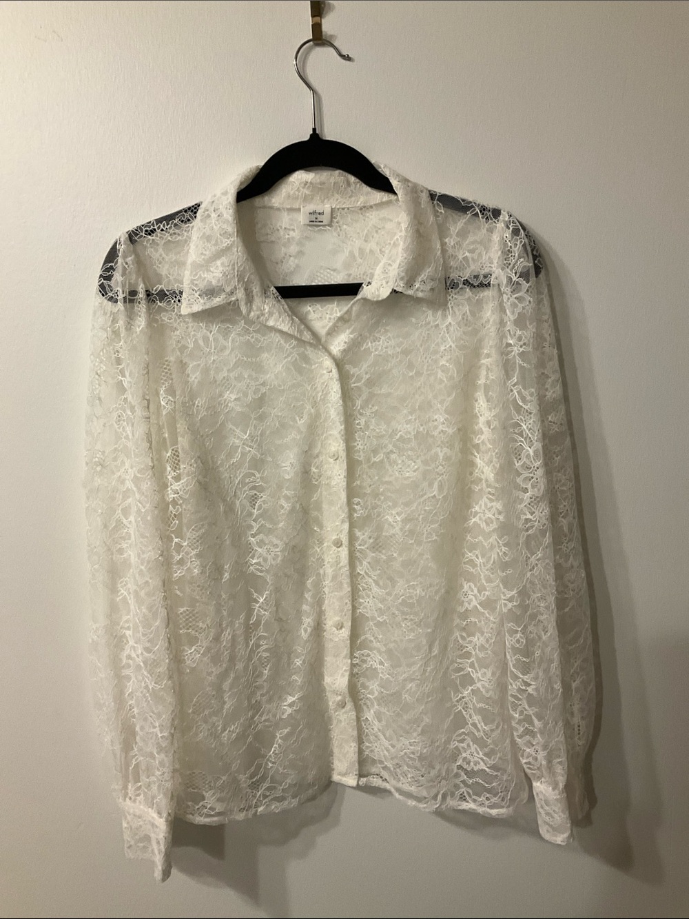 Aritzia Wilfred Off-White Lace Fleur Button Front Romantic Feminine Blouse SZ M